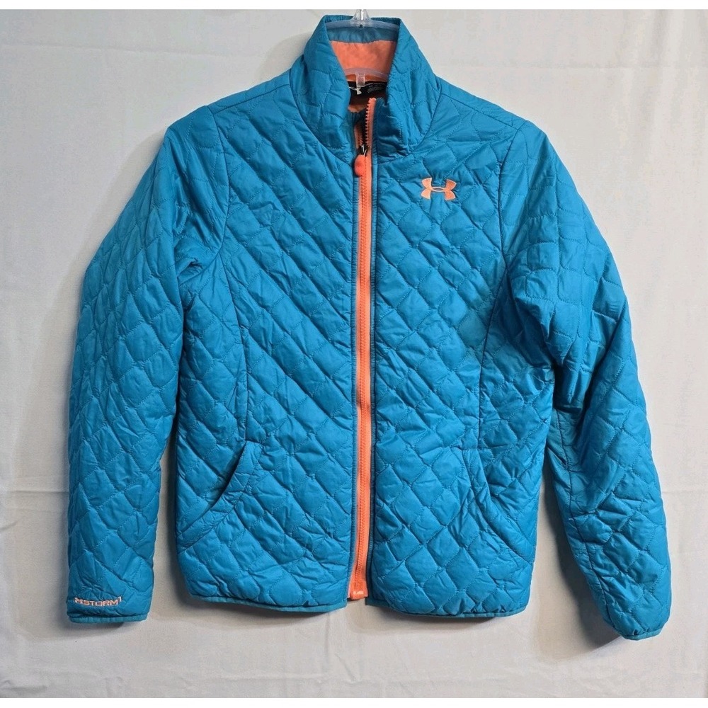 Under Armour Coldgear Girls Jacket L Youth Blue Quilted Zip Up